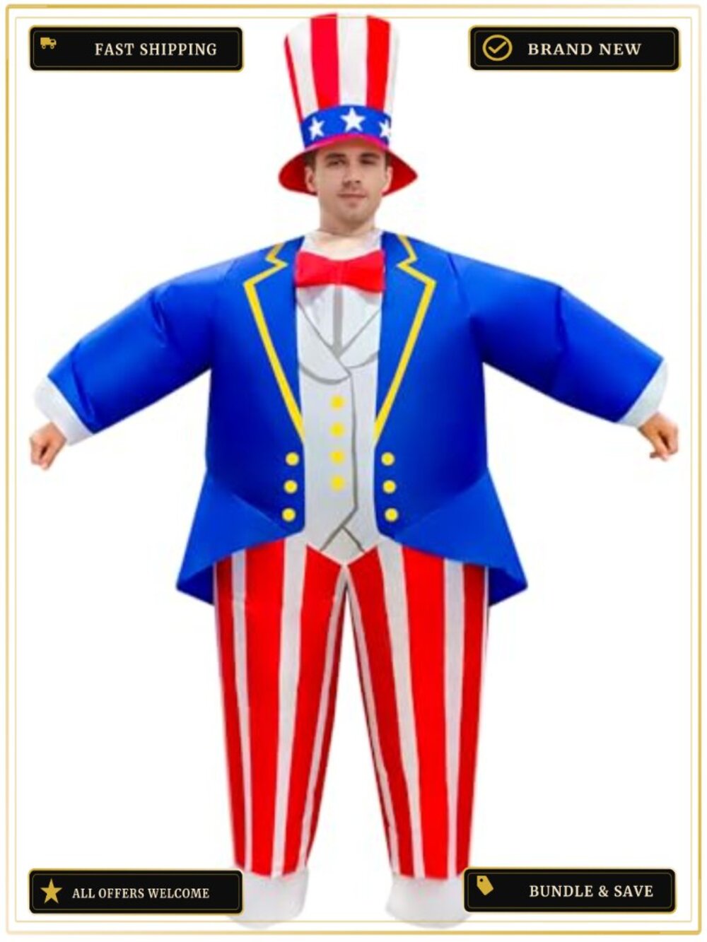 Inflatable Uncle Sam Costume Adult Patriotic 4th of July Blow Up Suit Funny